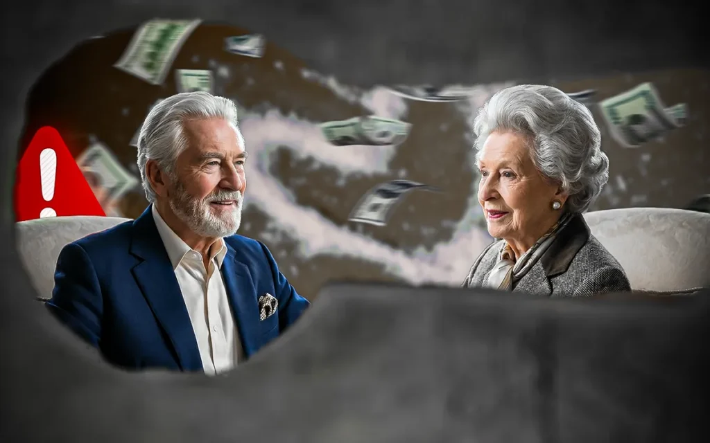 Illustration of sugar daddy, sugar mommy, and sugar baby scams and how to protect yourself online