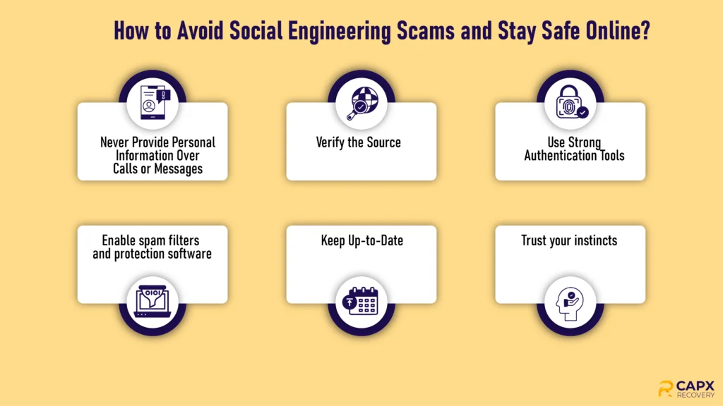 Infographic Image Explaining How to Avoid Social Engineering Scams and Stay Safe Online