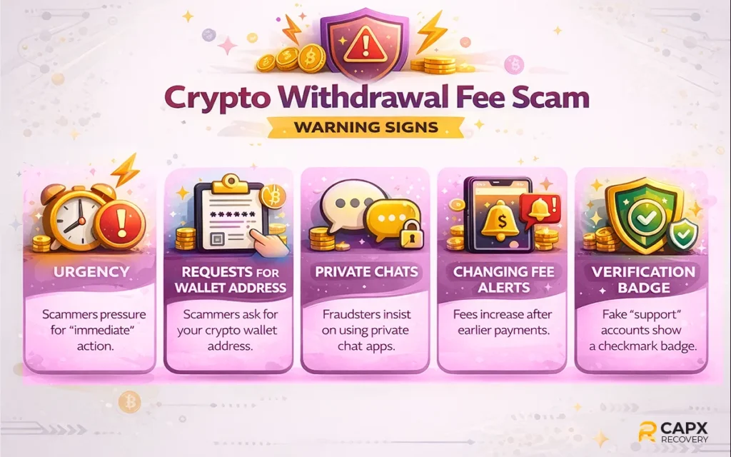 crypto withdrawal fee scam warning signs