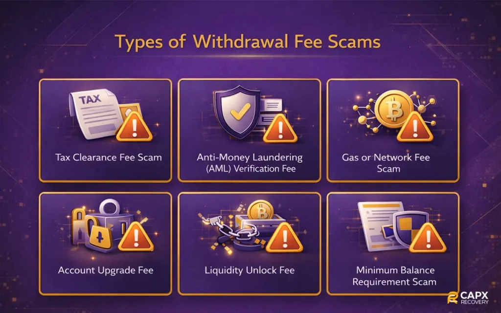 types of withdrawal fee scams