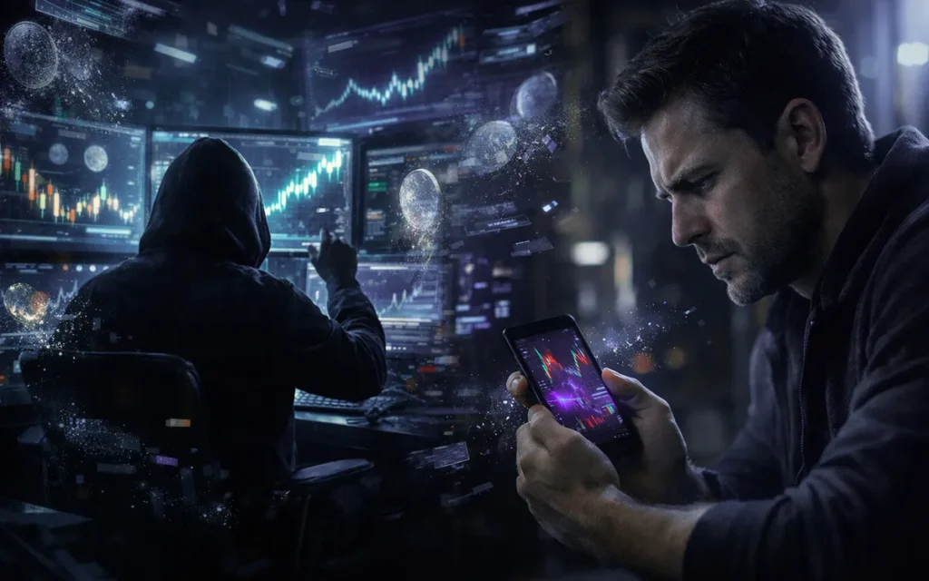 Infographic showing how fake crypto investment platforms trick investors