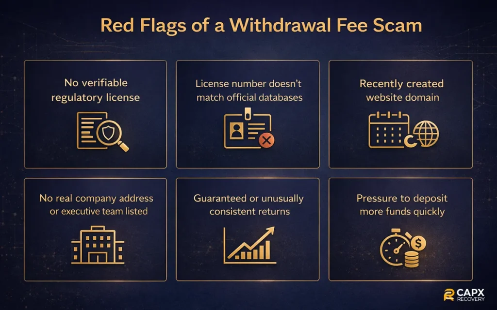 red flags of a withdrawal fee scam