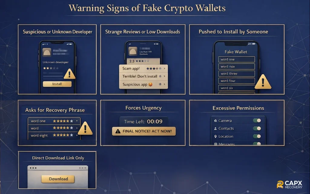warning signs of fake crypto wallets